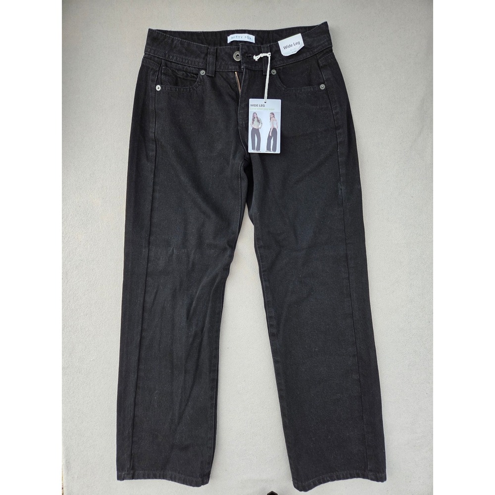Witty Fox Black Wide Leg Jeans High Waisted 100% Cotton Size 7/28 NEW